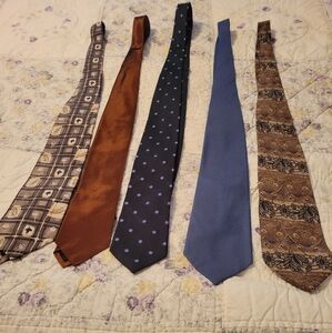 Elegant Men's Tie Set Of 5 - Brown, Blue, and Tan-100% Silk